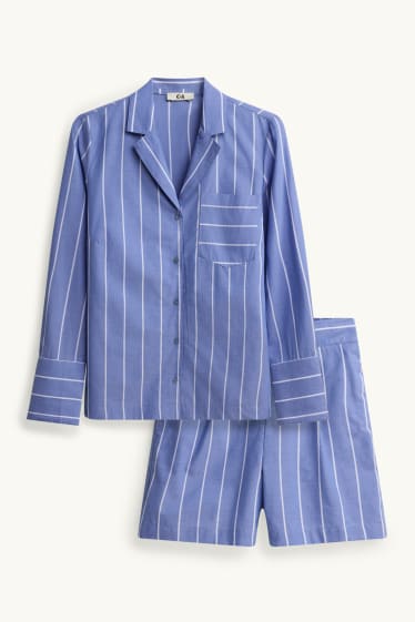 Femei - Pijama scurtă - dungi fine - albastru