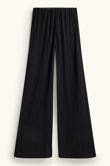 Damen - Stoffhose - High Waist - Wide Leg - gerippt - schwarz