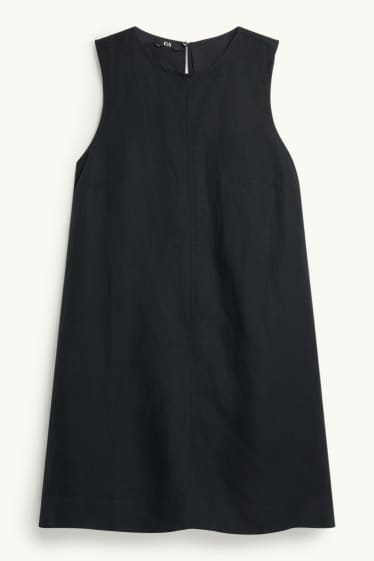 Mujer - Vestido de línea evasé - mezcla de lino - negro