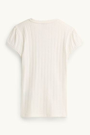 Donna - T-shirt - regular fit - a coste - bianco