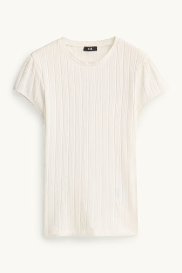 Donna - T-shirt - regular fit - a coste - bianco