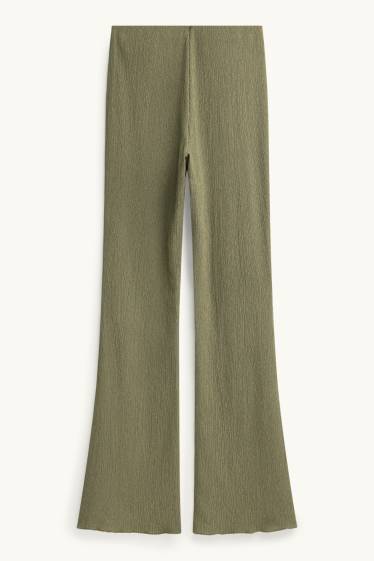 Dámské - Flared legíny - strukturované - zelená