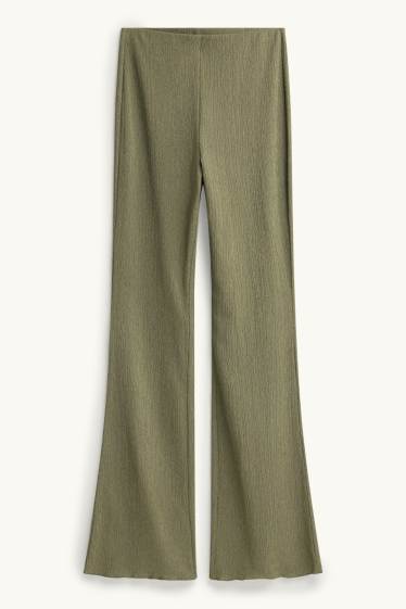 Dámské - Flared legíny - strukturované - zelená