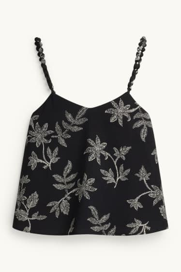 Damen - Blusentop - geblümt - schwarz