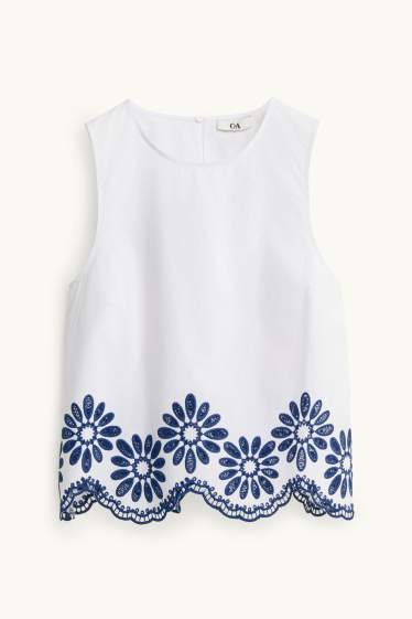 Damen - Top - geblümt - weiß / blau