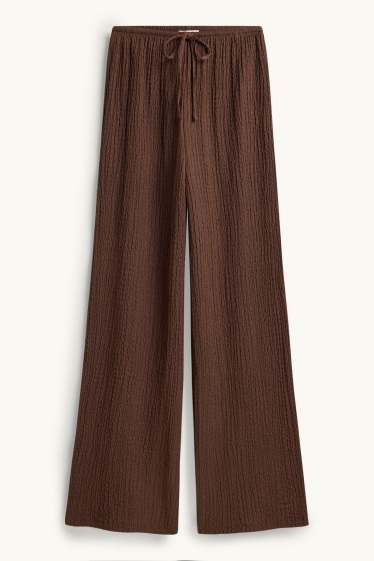 Donna - Pantaloni - vita media - loose fit - tramati - marrone scuro