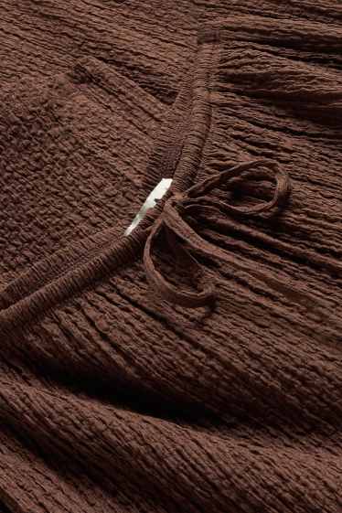 Donna - Pantaloni - vita media - loose fit - tramati - marrone scuro