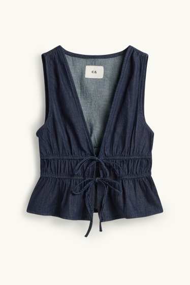 Damen - Blusentop - Jeans-Look - gesmokt - dunkelblau