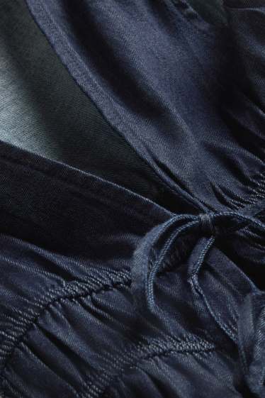 Damen - Blusentop - Jeans-Look - gesmokt - dunkelblau
