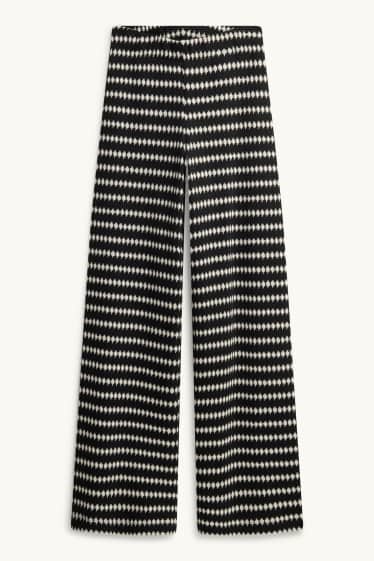 Femei - Pantaloni tricotați - talie înaltă - regular fit - cu model - negru / alb