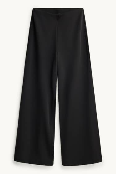 Dames - Broek van jersey - high waist - wide leg - zwart
