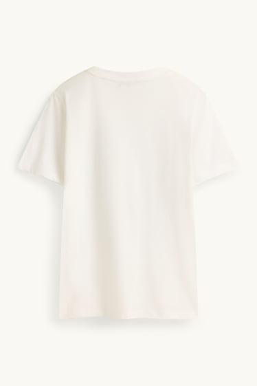 Dona - Samarreta de mànigues curtes - regular fit - de flors - efecte brillant - blanc
