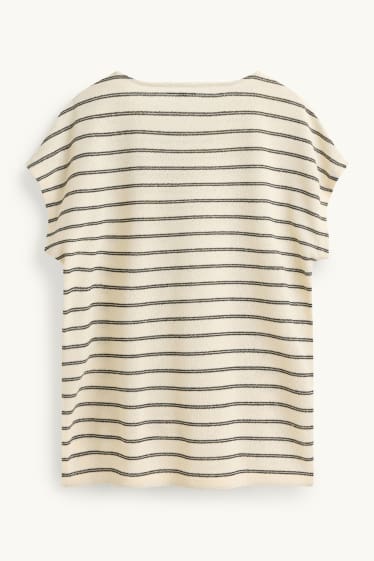 Dames - T-shirt - regular fit - gestreept - crème wit