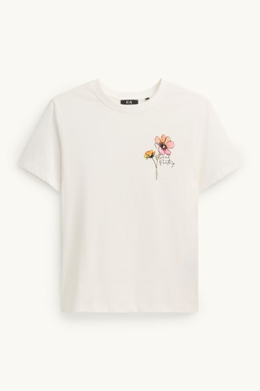 Damen - T-Shirt mit Perlen - Regular Fit - weiß