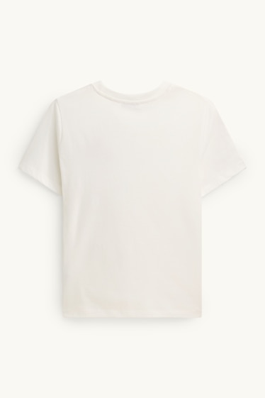 Damen - T-Shirt mit Perlen - Regular Fit - weiß