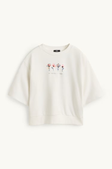 Women - Sweatshirt - floral - shiny - white