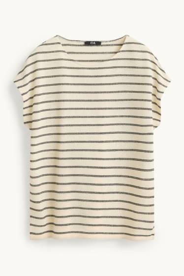 Dames - T-shirt - regular fit - gestreept - crème wit