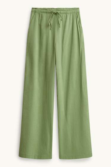 Dames - Pantalon - mid waist - wide leg - groen