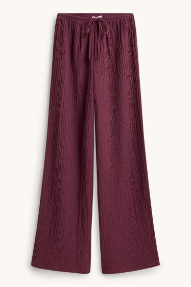 Donna - Pantaloni - vita media - loose fit - tramati - rosso scuro