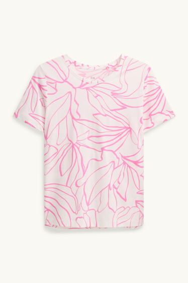 Dámské - Tričko - regular fit - se vzorem - bílá/růžová