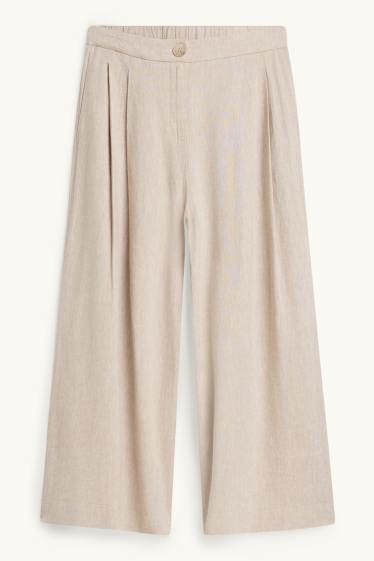 Damen - Stoffhose - Mid Waist - Wide Leg - beige
