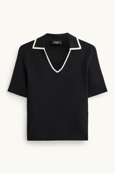 Dona - Jersei de punt de mitja - de màniga curta - acanalat - negre