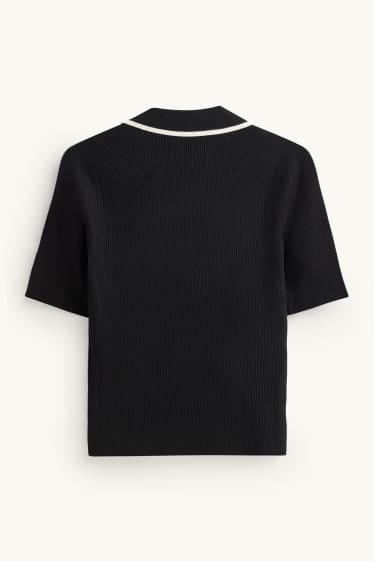 Dona - Jersei de punt de mitja - de màniga curta - acanalat - negre