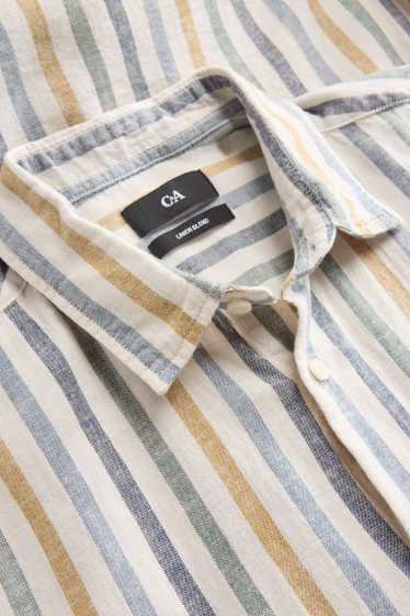 Herren - Hemd - Regular Fit - Kent - Leinen-Mix - gestreift - weiss