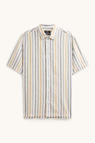 Herren - Hemd - Regular Fit - Kent - Leinen-Mix - gestreift - weiss