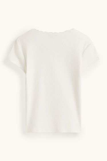 Enfants filles - Lot de 2 - T-shirt - finition côtelée - blanc