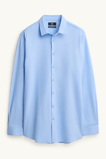 Hommes - Chemise de bureau - slim fit - col kent - facile à repasser - texturée - bleu clair