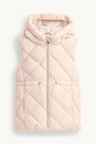 Children Girls - Quilted gilet with hood - water-repellent - beige