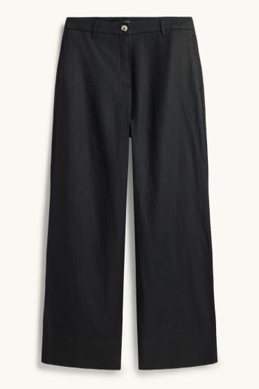 Dames - Linnen broek - high waist - wide leg - zwart