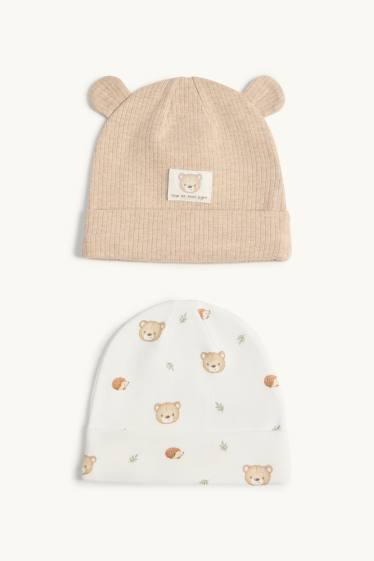 Unisex - Confezione da 2 - motivo orsetti e ricci – berretto neonati - bianco / beige