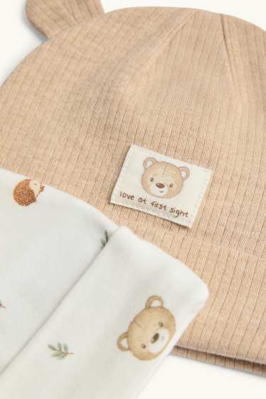 Unisex - Confezione da 2 - motivo orsetti e ricci – berretto neonati - bianco / beige