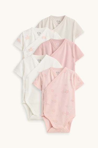 Bébés filles - Lot de 5 - tortues - bodys croisés bébé - rose