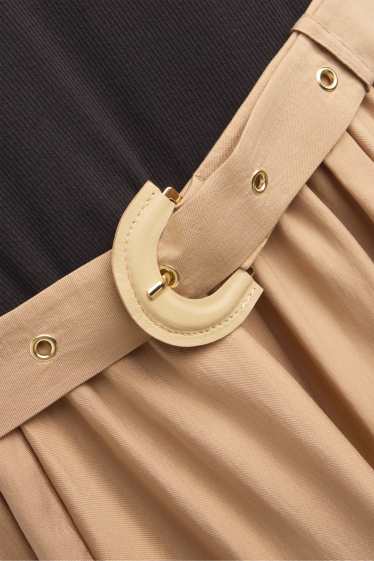 Dames - Fit & flare-jurk met ceintuur - zwart / beige