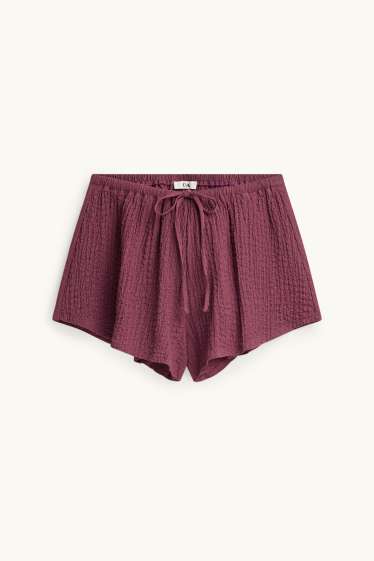 Damen - Shorts - Mid Waist - strukturiert - dunkelrot
