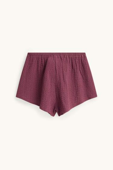 Damen - Shorts - Mid Waist - strukturiert - dunkelrot