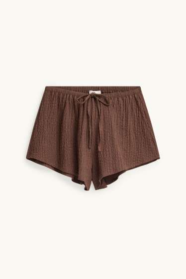 Damen - Shorts - Mid Waist - strukturiert - braun