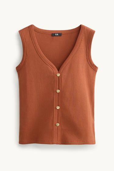 Dames - Top - ribstof - bruin