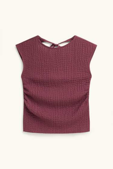 Donna - Top - tessuto tramato - rosso scuro