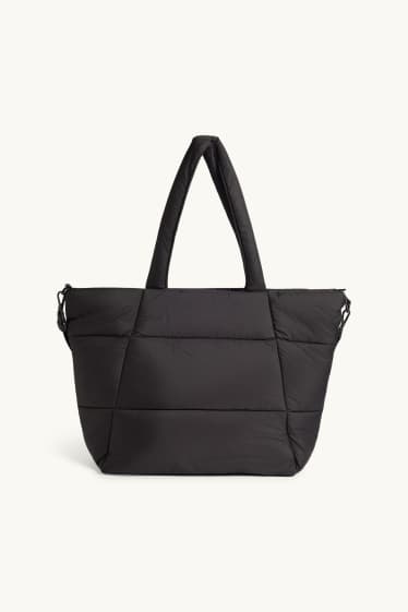 Dames - Grote shopper met stiksels en afneembare draagriem - zwart