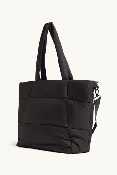 Dames - Grote shopper met stiksels en afneembare draagriem - zwart