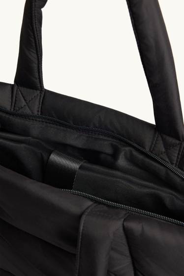 Dames - Grote shopper met stiksels en afneembare draagriem - zwart