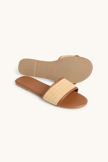 Dames - Sandalen - raffialook - imitatieleer - beige / bruin