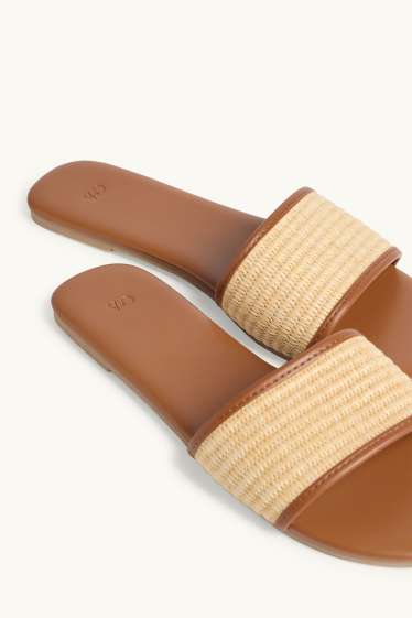 Dames - Sandalen - raffialook - imitatieleer - beige / bruin