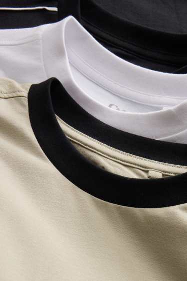 Kinder Buben - Multipack 3er - Kurzarmshirt - gemustert - schwarz / beige