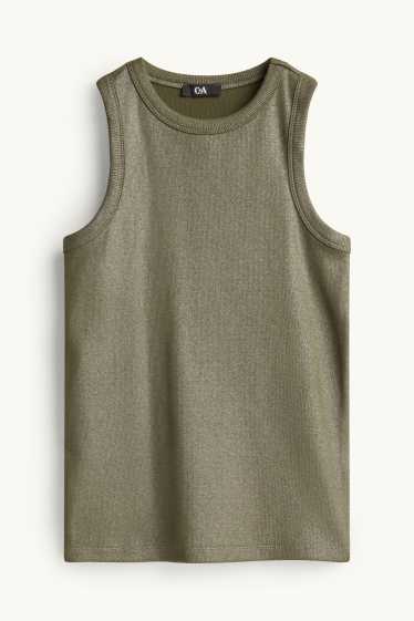 Femmes - Top - brillant - côtelé - kaki