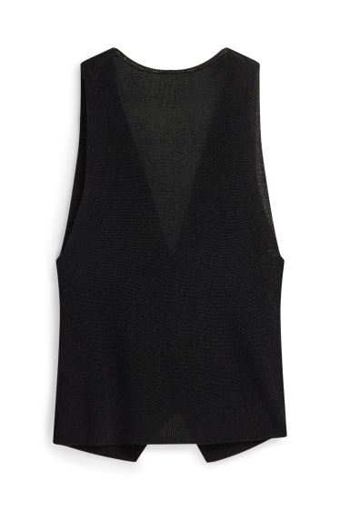 Femmes - Gilet sans manches en maille - finition côtelée - noir